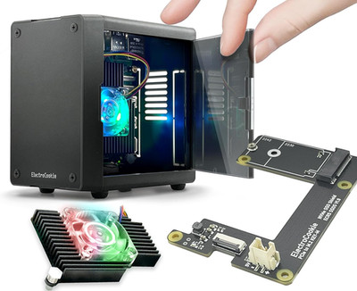Electrocookie Mini PC Case for Raspberry Pi 5 with M.2 Nvme SSD Pcie HAT and Act