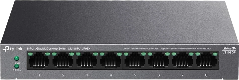 8-Port PoE Gigabit Switch - 16Gbps, Durable Design, Easy Wall/Desktop Mounting - Image 3 of 4