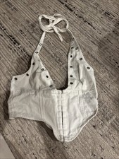 Shein College Tailgate White Riveted Halter Crop Top Hook & Eye Closure XXS
