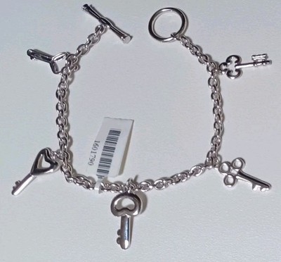 Decorative Key Charm Bracelet Sterling Silver 7.5 Length 14gm