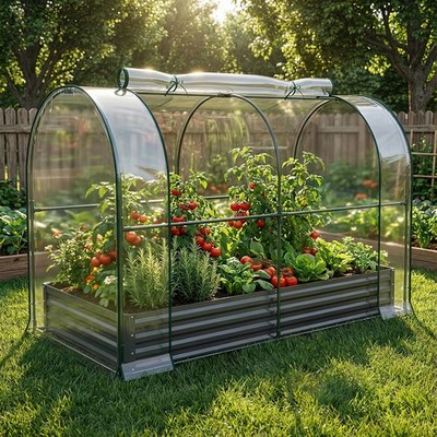 2in1 Raised Planter Box & PVC Greenhouse Tunnel, Large Raised Bed for Vegetables