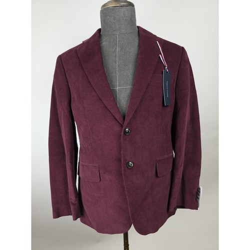 Tommy Hilfiger Corduroy Blazer Mens 44L Burgundy Sport Coat Elbow Patch NWT - Picture 2 of 12