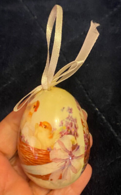 Paper Mache Floral Easter Egg Ornament Chicken Chick