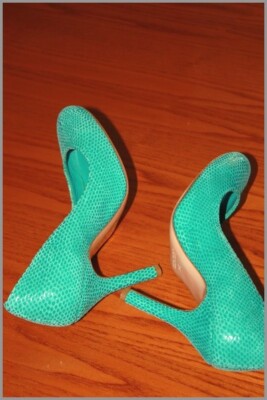 Escarpins Minelli En Cuir Turquoise - Motif Reptile - Talons Hauts (7.6-10 Cm) - Pointure 36 EU / 5 US - Occasion Quasi Neufs