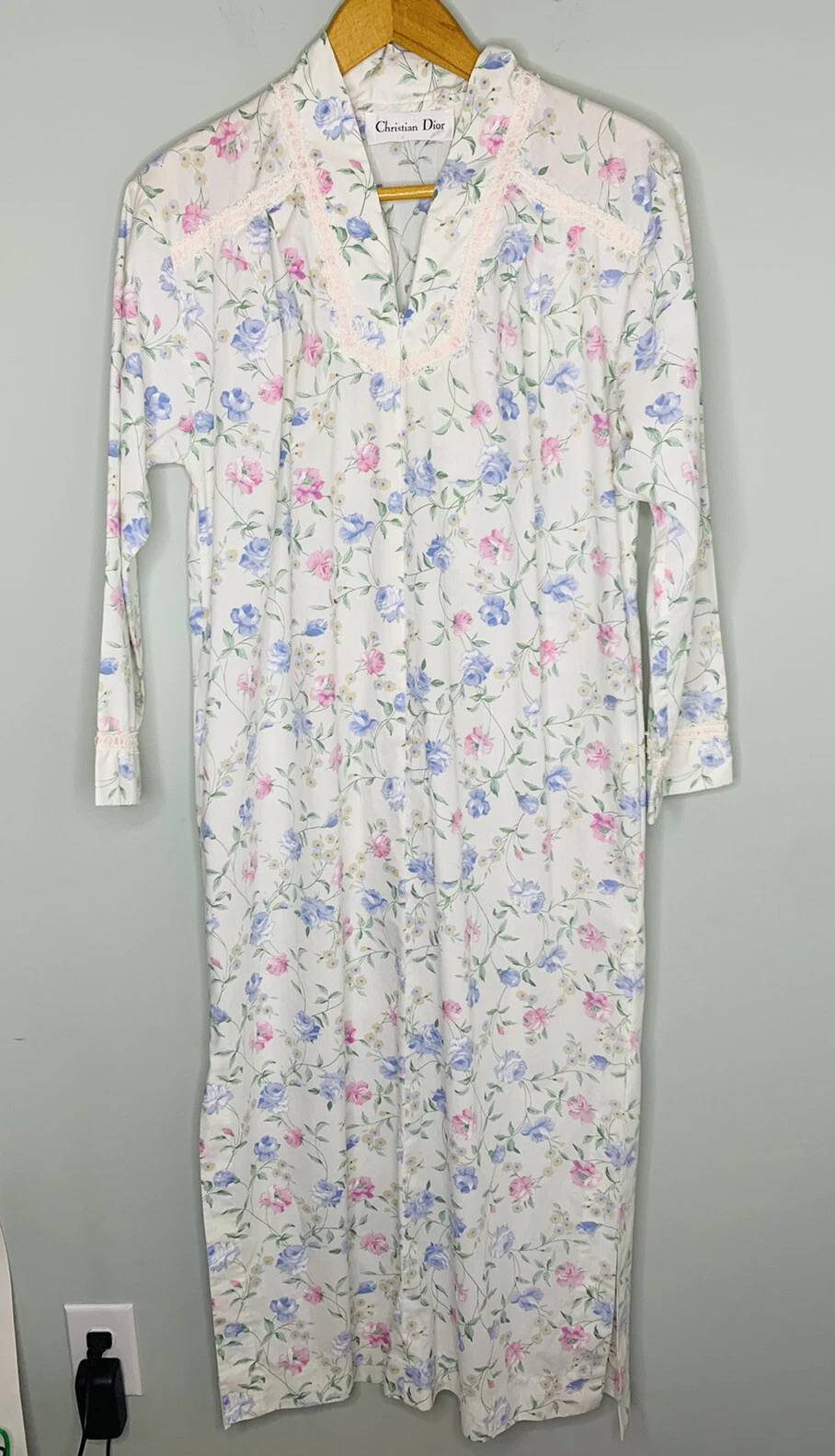 Camicia da notte Christian Dior vintage Med pizzo floreale maxi cottage contadino salotto