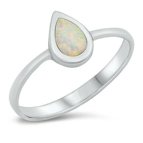 Ring Genuine Solid Sterling Silver 925 White Lab Opal Face Height 14 mm Size 9