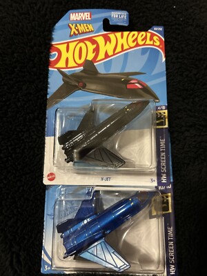Hot Wheels HW Screen Time X-Men Blue X-Jet & Black X-Jet Lot 2021 E5