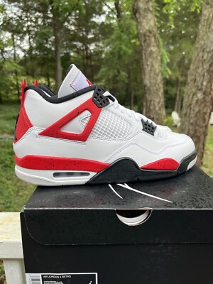 Air Jordan 4 Retro Red Cement DS Size 10 White Fire Red Black | eBay