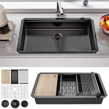 30 Inch Stainless Steel Undermount Workstation Kitchen Sink Single Bowl Black