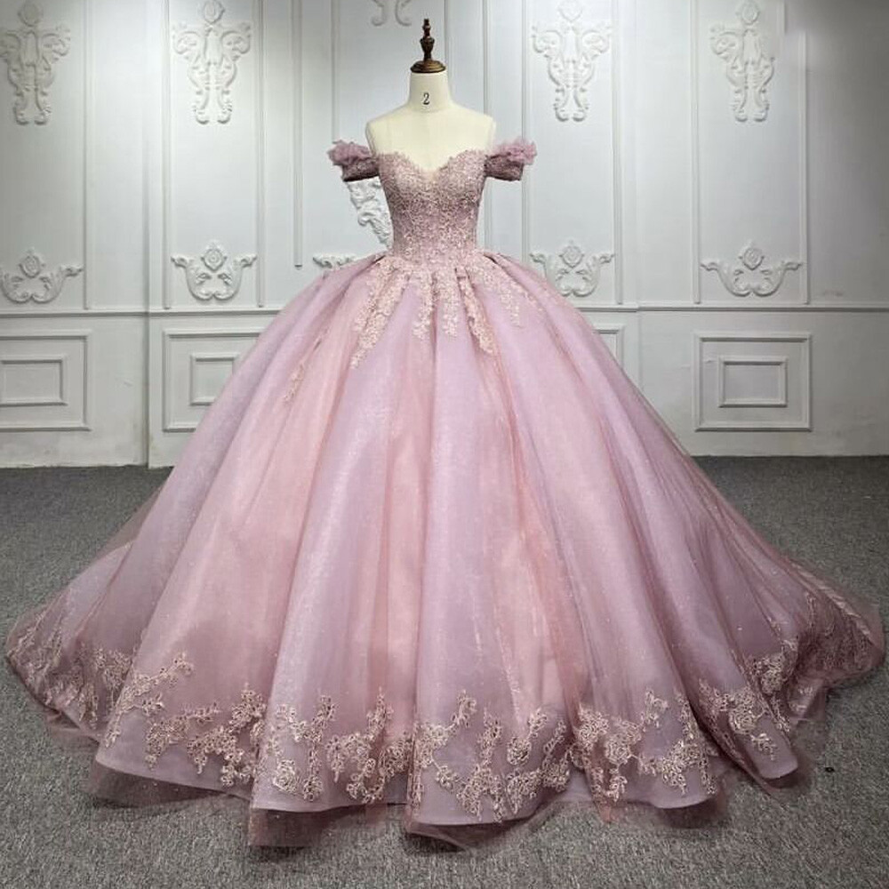 Pink Princess Quinceanera Dresses Off Shoulder Appliques Sweet 15 - Main Image