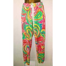 Lilly Pulitzer Sz M Bold Print Cuffed Velour Drawstring Joggers Sweatpants