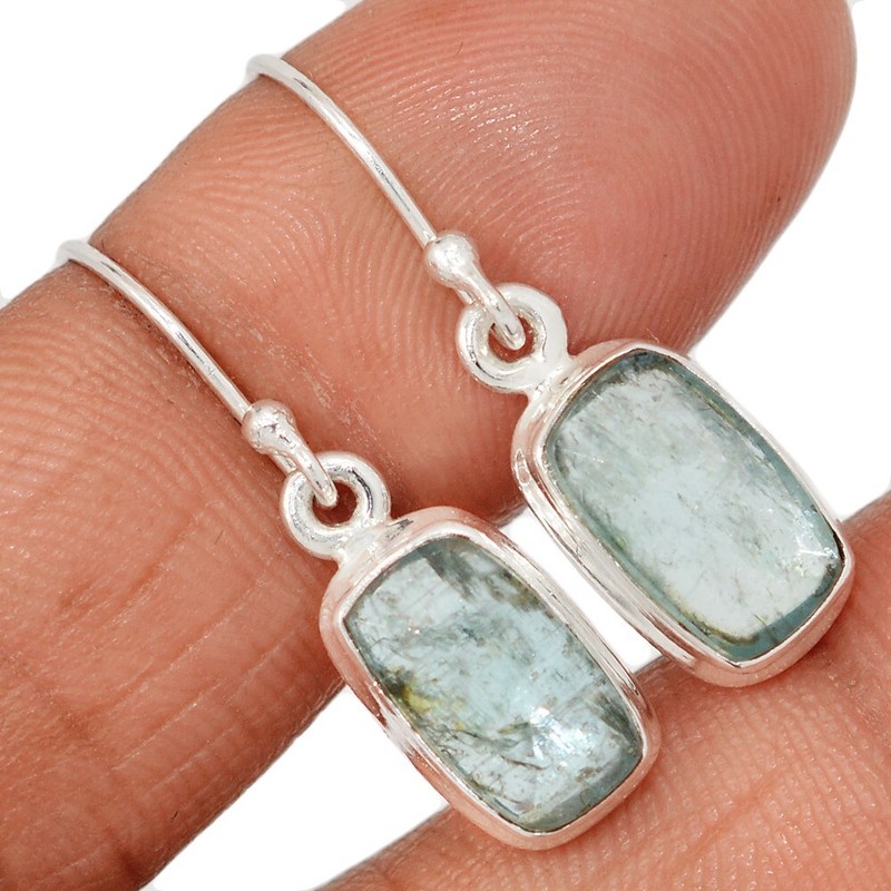Natural Faceted Aqua Kyanite - India 925 Silver Earrings Jewelry CE47601