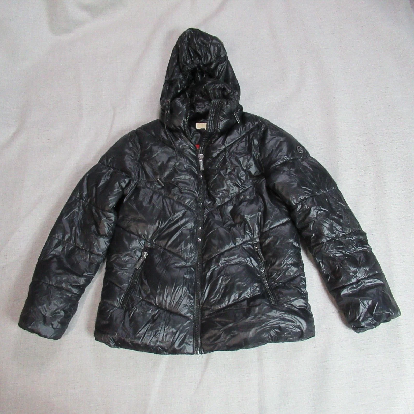 Michael Kors Puffer Jacket donna piccolo nero cappotto trapuntato lucido designer con cappuccio