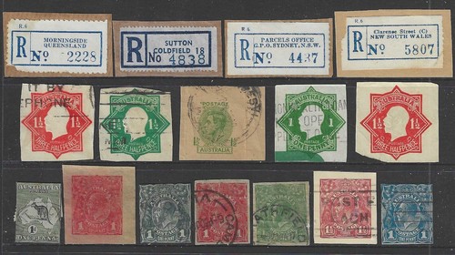 Australia Used Predecimal Stamp Collection. Cut-outs and labels  (7852)