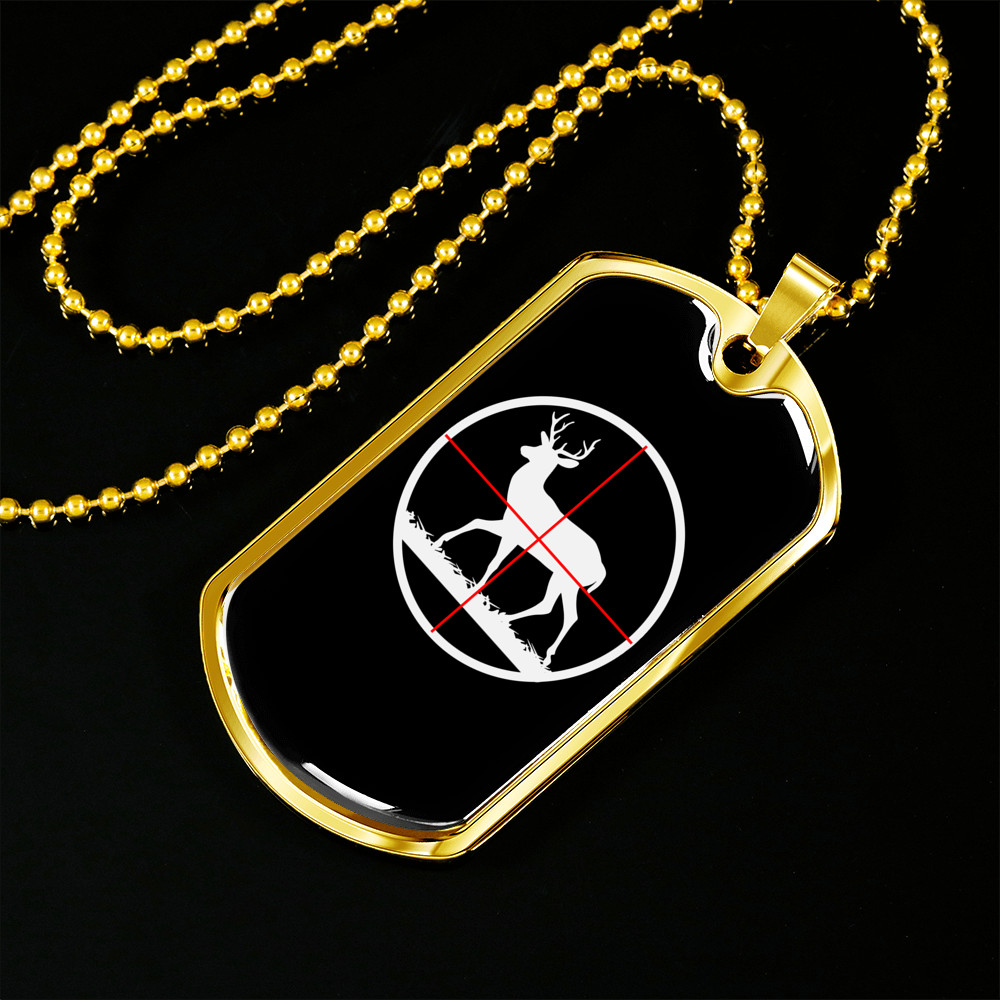 Fast Food Deer Hunting Necklace Stainless Steel or 18k Gold Dog Tag 24" Chain
