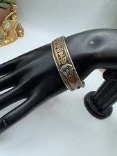 Vintage Tibetan Mix Materials Sanskrit Mantra Filigreed Cuff Buddhist Bracelet