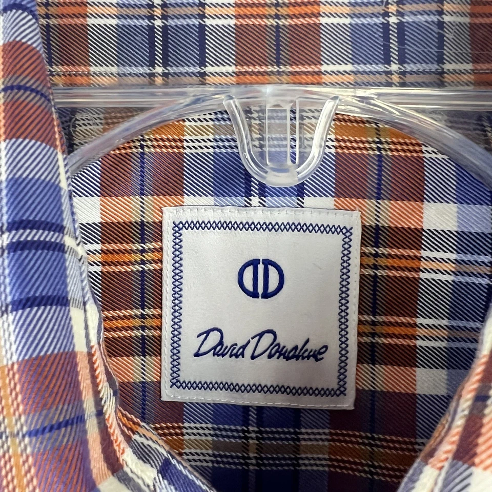 David Donahue Shirt Mens Small Blue Orange Plaid Long Sleeve Button Up - Image 3 of 4