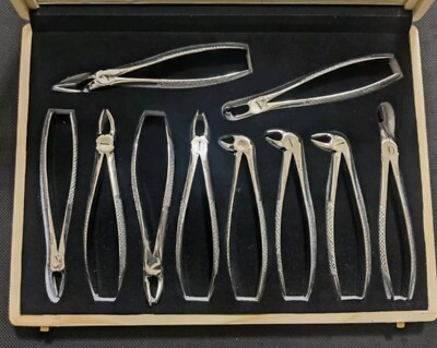 10 EXTRACTING FORCEPS EXTRACTION DENTAL INSTRUMENTS BRAND NEW IN A WOOD BOX