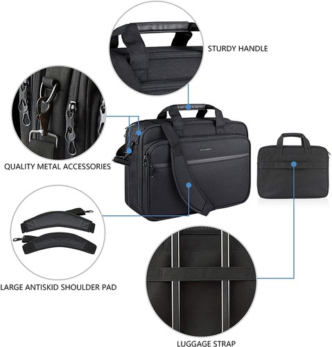 Laptop Bag 18" Expandable Fits Up to 17.3" Briefcase Large Travel Water-Repellen - Picture 5 of 7