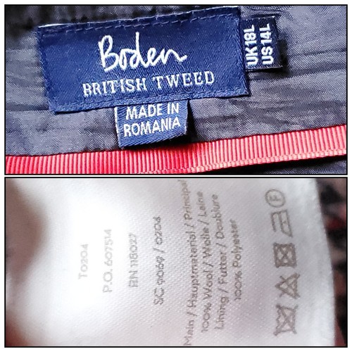 Boden British Tweed Wool Skirt Houndstooth Plaid Tan Blue Red Sz US 14L - Picture 9 of 9