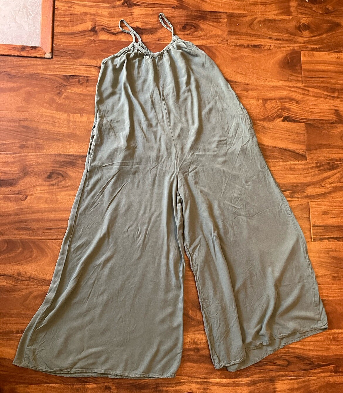 CJLA Romper Jumpsuit S Green Wide Leg Balletcore Classic Boho Chic Coastal Beach-image