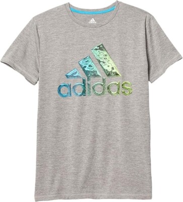 Adidas Boys Performance Tees Liquid Metal Tee Grey Heather SM (8) NWT AA6807