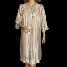 Vintage Pale Aqua BARBIZON SATIN DELYS PIN TUCKED BODICE Nightgown OR Robe SZ S