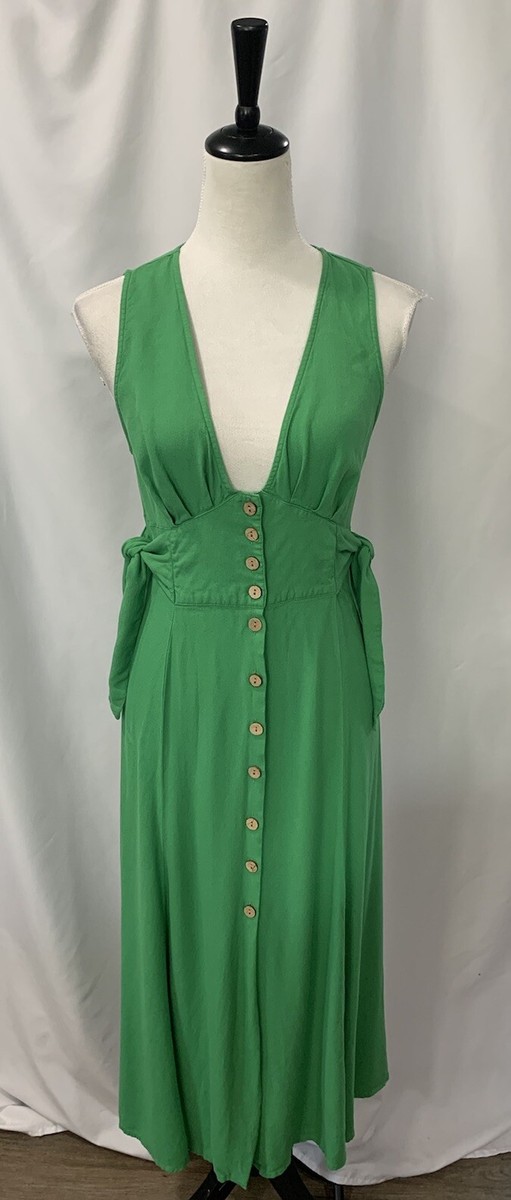 Forever 21 Contemporary Emerald Green Tie Side Button-Up Midi Dress Large |  eBay