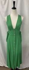 Forever 21 Contemporary Emerald Green Tie Side Button-Up Midi Dress Large