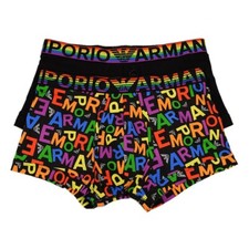 EMPORIO ARMANI 2 Pack Rainbow ALLOVER LOGO Cotton Stretch Trunk Underwear M NWT