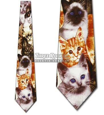 Cat Ties Feline Necktie Mens Allover Kitty Neck Ties Brand New - Image 1 of 3