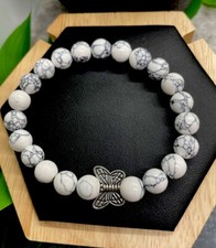 Handmade Beaded Stone Stackable 6.5  Plus Stretch Bracelet New Butterfly A4788