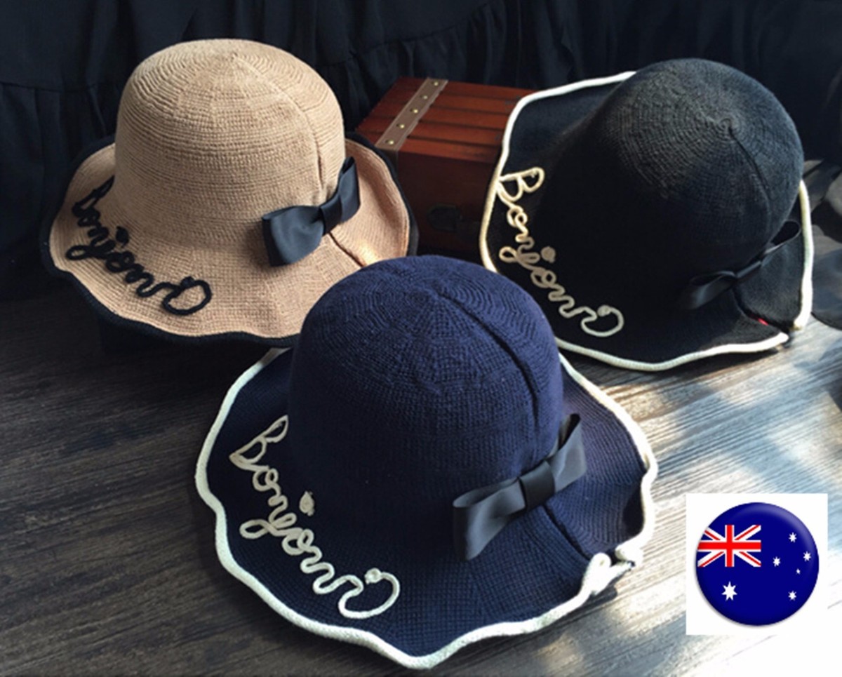 Women Lady Girl Retro Summer Brim Bonjour Travel Bow Ribbon Sun