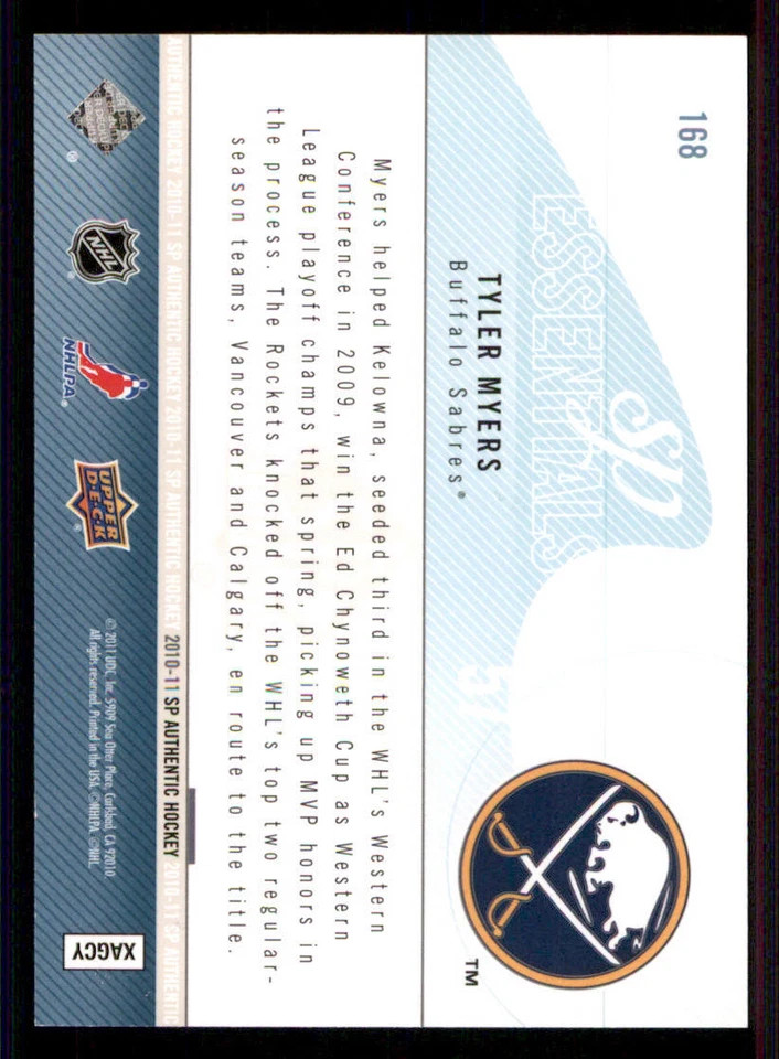 2010-11 SP Authentic #168 Tyler Myers ESS /1999 - Image 2 of 2