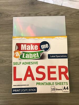 10 A4 Premium HOLOGRAPHIC Self Adhesive LASER Printable PP Film Sticker Sheets