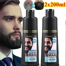 Men 2 in 1 Beard Mustache Natural Hair Color Shampoo Permanent Black Dye 200ML