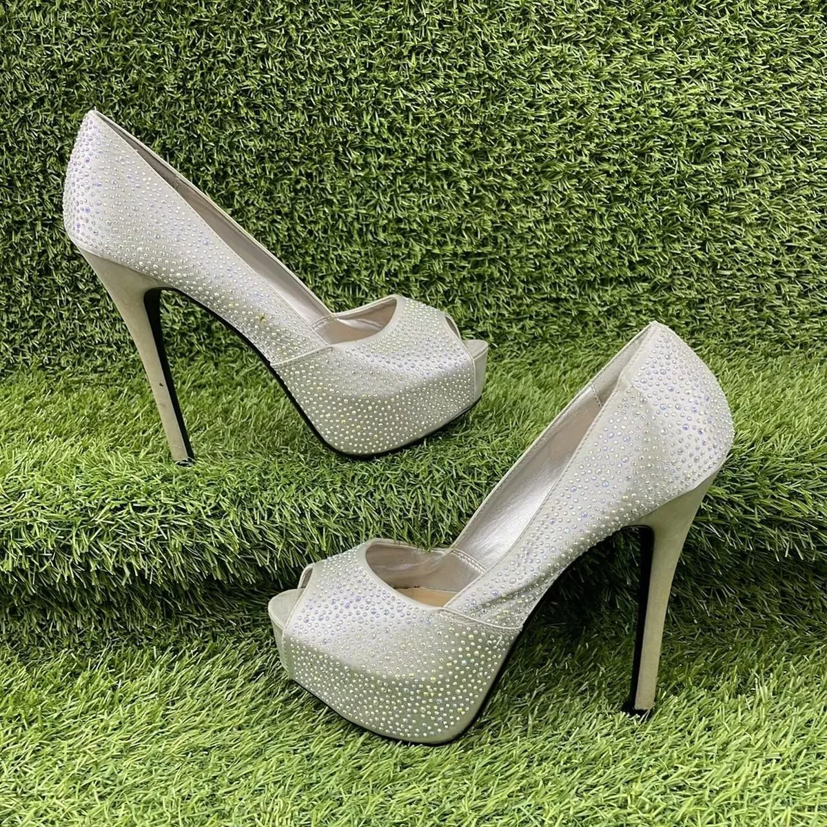 Silver peep toe high deals heels