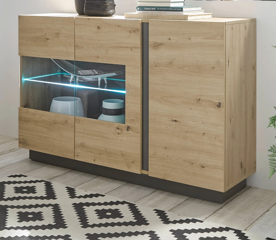 Sideboard Kommode Eiche Artisan grau Anrichte Wohnzimmer Esszimmer Möbel Louna