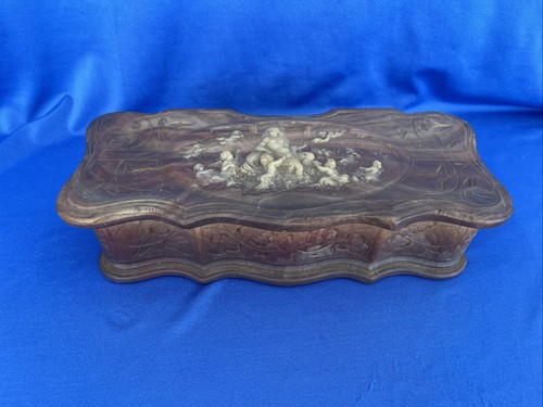 Vintage Beautiful VENUS at REPOSE Genuine Incolay Stone Rose Jewelry Box