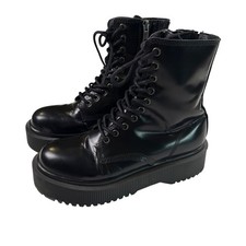 Jeffrey Campbell Black Platform Combat Boots Women Lace Up Chunky Lug Sz 7.5