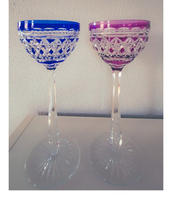 2 Überfangrömer Kristall Val St. Lambert um 1910 blau und rosa