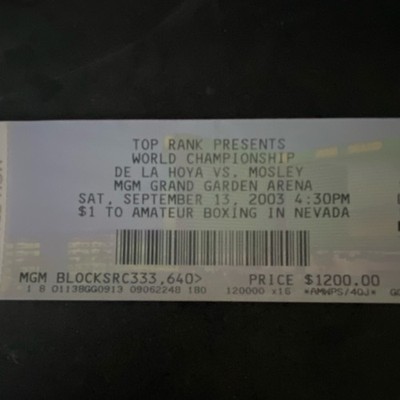 2003 Oscar De La Hoya vs Shane Mosley II FULL TICKET MGM Grand Las Vegas Rare