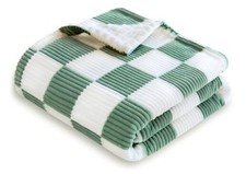 Checkered Baby Blanket for Boys Comfy Durable Corduroy 30 x 40 Inch Sage Green