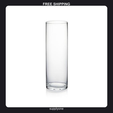 4x12 Inch Clear Cylinder Glass Vase Handblown Weighted Centerpiece Decor