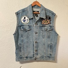 Vintage Harley Davidson Motorcycles Mens Sz M Embroidered Patch Denim Vest