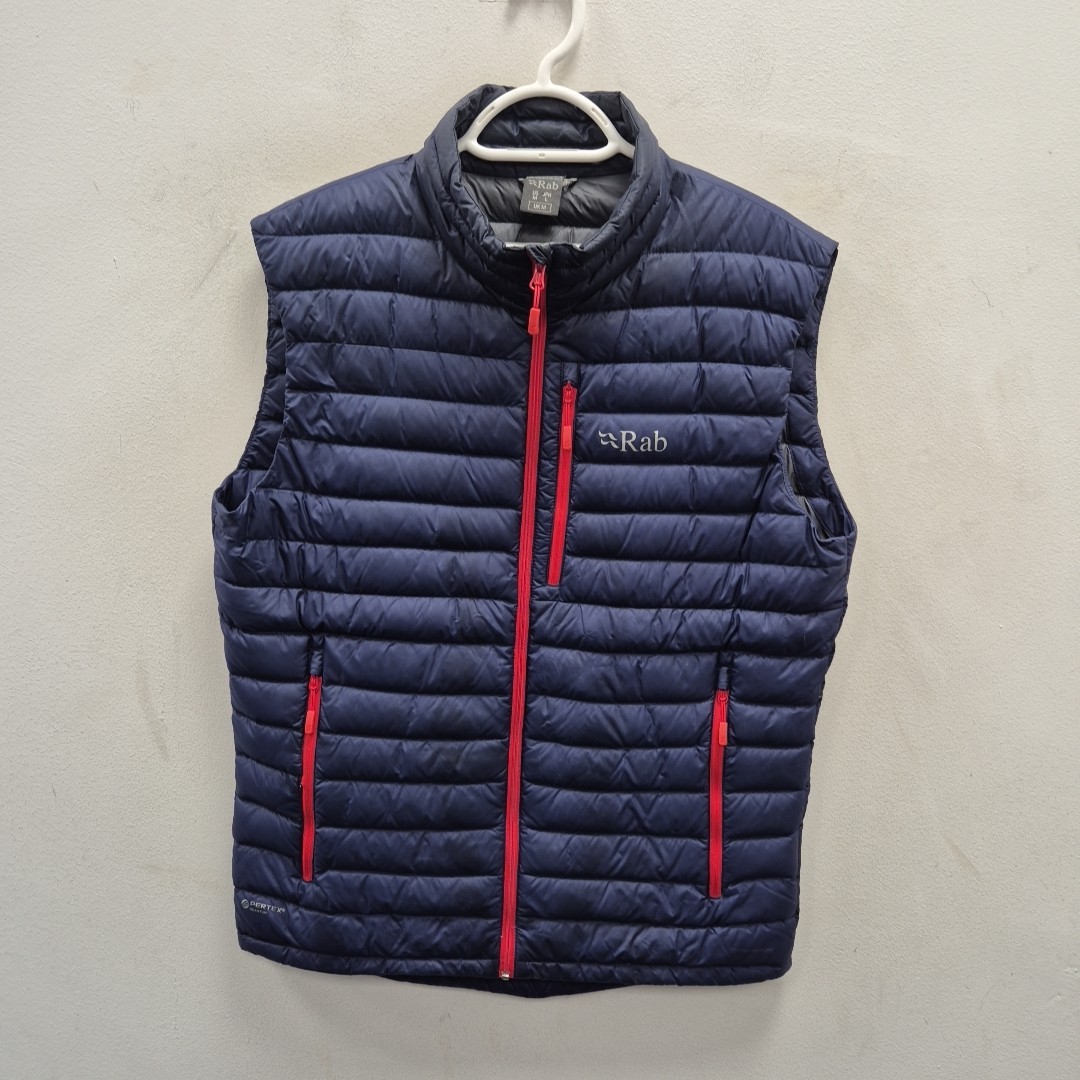 Rab Mens Microlight Down Zip Puffer Navy Vest Gilet Pertex Nikwax Size Medium