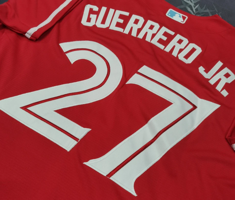 Jersey cosido Vladimir Guerrero Jr. #27 TOR rojo base fresca. Foto 3 de 4