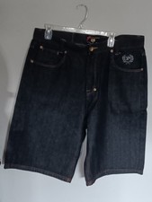 Vintage Y2k Phat Farm Black Jean Shorts Embroidered Size 36
