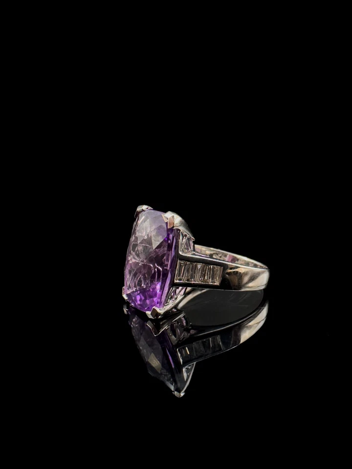 Ring 750 Gold mit Amethyst 10 Karat Solitär Diamantring 18Kt Goldring Größe 55 - Bild 3 von 4