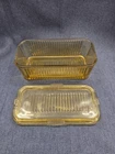 VINTAGE FEDERAL RIBBED AMBER GLASS REFRIGERATOR BOX WITH LID, 8" Length